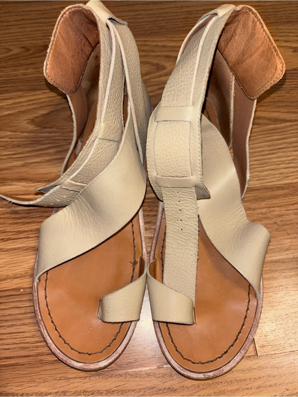Free People Cream Leather Ankle-Strap Sandals